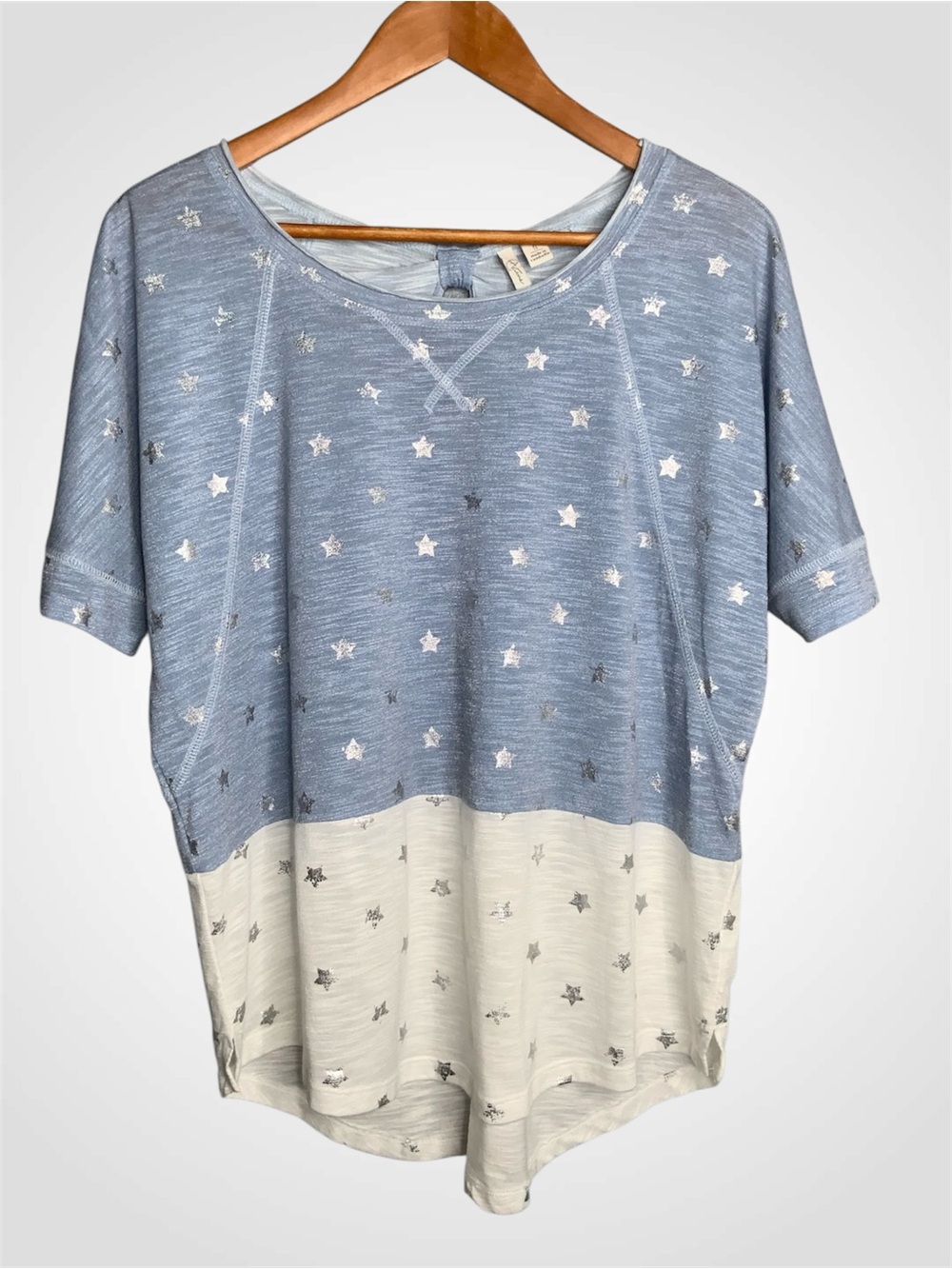 C Active Blue and White With Silver Metallic Stars Oversized Tunic Small